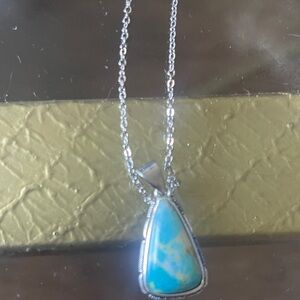 Boho Indian Turquoise Silver pendant with free chain $10